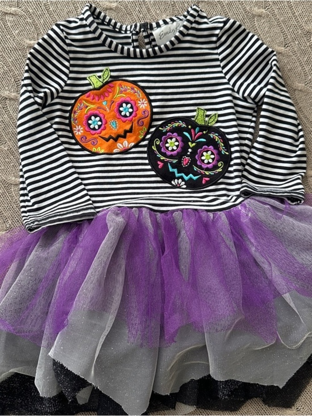 EUC Emily Rose Halloween Día de los Muertos Dress, Stripes & Sparkle Tutu, 2T